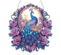 Lxmsja Peacock Diamond Art Hanging Ornaments with Chain for Adults Kids, Special Shaped Diamond Painting Flower Pendant Kits, Hanging Crystal Suncatcher Gem Art Kits for Home Door Wall Decor Gifts