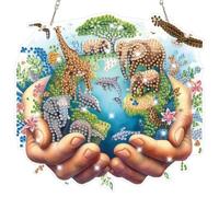 Lxmsja Protect The Earth Diamond Art Hanging Kits for Adults, Diamond Art Suncatchers Earth, 5D Special Shape Diamond Painting Pendant Window Ornament Gifts for Home Wall Garden Decor