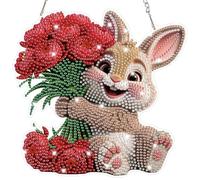 Lxmsja Rabbit Diamond Art Hanging Kits for Adults, Diamond Art Suncatchers Bunny, 5D Special Shape Diamond Painting Flowers Pendant Window Ornament Easter Gifts for Home Wall Decor