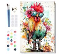 Lxmsja Rooster Paint by Numbers for Adults Children with Frame, Chicken Painting by Numbers for Kids on Canvas, DIY Acrylic Oil Painting Kit Art and Crafts Gifts for Home Wall Decor, 8x12inch