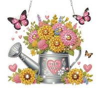 Lxmsja Spring Diamond Art Hanging Kits for Adults, Diamond Art Suncatchers Flowers, 5D Special Shape Diamond Painting Farm Fresh Watering Can Pendant Window Ornament Gifts for Home Decor