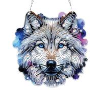 Lxmsja Wolf Diamond Art Hanging Ornaments with Chain, Special Shaped Diamond Art Painting Kits for Adults Beginners, Animals Diamond Pendant Crystal Gem Art Kits Christmas Gifts for Home Decor