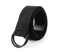 LXMY Belts for Men,Men's Canvas Holeless Adjustable Belt - Black Double D Ring, Suitable for Leisure and Travel