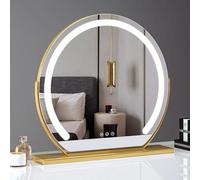 Lxndsf Hollywood Vanity Mirror, 360° Rotation, Touch Screen Dimmable, 3 Color Temperature, Memory Function, Gold, Tabletop Mount, 48CM/18.9IN, Round, Glam, Beauty
