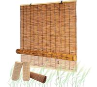 LXODOVZD Natural Reed Curtains Sunshade Bamboo Roller Blind for Windows Outdoor Blackout Shade Bamboo Blinds for Patio Roman Reed Blinds Light Filtering Roll Up Shades with Lifter for Kitchen