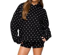 Lxootd Polka Dot Hoodie for Women Long Sleeve Oversized Fleece Hooded Sweatshirt Loose Workout Pullover Fall Outfits (A-black, M)