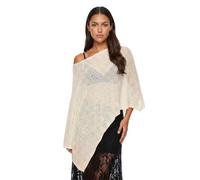 Lxootd Women Knit Poncho Top Sheer Lightweight Irregular Hem Off Shoulder Cover Up (Y-Champagne, One Size)