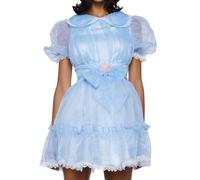 Lxootd Women's Blue Halloween Creepy Costume Short Puff Sleeves Cosplay Doll Dress Female Birthday Party Dress Up (B-Blue, S)