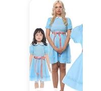 Lxootd Women's Blue Halloween Creepy Costume Short Puff Sleeves Cosplay Doll Dress Female Birthday Party Dress Up (A-Blue, M)