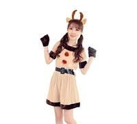 Lxootd Womens Christmas Santa Dress Deluxe Mrs.Claus Costume Girls Costume Corset Skirt Headband Choker Gloves Set (Khaki, ONE SIZE)