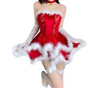 Lxootd Womens Christmas Santa Dress Deluxe Mrs.Claus Costume Mean Girls Costume Corset Skirt Headband Choker Gloves Set (Red, ONE SIZE)