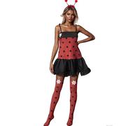 Lxootd Women's Fun World Halloween Spotted Ladybug Costume Wingsute Cute Bee Ladybug Dress for Cosplay Party Outfits (A-Black, XL)