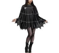 Lxootd Womens Halloween Cloak Gothic Spider Bat Vampire Costume Web Poncho Cape Shawl Cosplay Stage Party Outfit (Black, One Size)