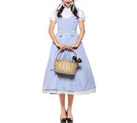 Lxootd Womens Halloween Dorothy Costume Adult Blue Plaid Dress Suit Fairytale Dress Adult Halloween Outfit (A-Sky Blue, S)