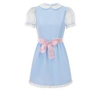 Lxootd Womens Halloween Twins Costume Mini Sweet Bubble Sleeve Dress Short Sheer Mesh Sleeve Doll Collar Dress with Belt (Mixed Color, S)