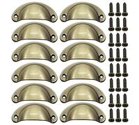 Lxoraziy 12 Pcs Shell Cup Handles, Vintage Half Moon Pull Handles, Antique Bronze Furniture Knobs, for Cabinet, Cupboard, Dresser, Wardrobe, Drawer, with Screws (Brushed Bronze)