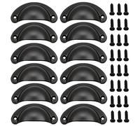Lxoraziy 12 Pcs Shell Cup Handles, Vintage Half Moon Pull Handles, Antique Bronze Furniture Knobs, for Cabinet, Cupboard, Dresser, Wardrobe, Drawer, with Screws (Black)