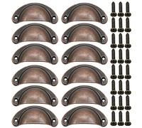 Lxoraziy 12 Pcs Shell Cup Handles, Vintage Half Moon Pull Handles, Antique Bronze Furniture Knobs, for Cabinet, Cupboard, Dresser, Wardrobe, Drawer, with Screws (Red Bronze)