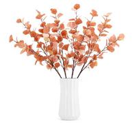 Lxoraziy 4 Bunches Artificial Eucalyptus Stems 69cm, Leaves Branches Faux Silk Artificial Plants, Artificial Flowers Indoor for Home Office Flowers Bouquet Centerpiece Wedding Decoration(Autumn Red)