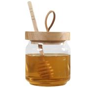 Lxoraziy 500ml Honey Jar with Wooden Dipper and Lid, Honey Pot Glass Holder Dispenser, Airtight Glass Honey Jar, Honey Containers for Storing Honey, Mason Jar for Home Kitchen
