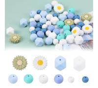 Lxoraziy 56 Pcs Daisy Silicone Beads, Round Daisy Flower Shape Silicone Loose Beads Craft Beads for Bracelets Pens Crafts Keychain Jewelry Making Necklace DIY Home Crafts Decor -A