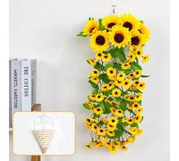 Lxoraziy Artificial Sunflower Vine with Triangle Basket, 88 Flowers, 66cm, Hanging Sunflower Garland, Artificial Hanging Plants for Wall Decor, Balcony, Living Room, Garden