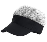 LXOrdora Mens Visor Hats with Spiked Wig Novelty Adjustable Baseball Golf Cap with Fake Hair Black Grey