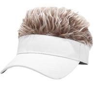 LXOrdora Mens Visor Hats with Spiked Wig Novelty Adjustable Baseball Golf Cap with Fake Hair White Coffee