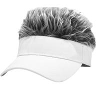 LXOrdora Mens Visor Hats with Spiked Wig Novelty Adjustable Baseball Golf Cap with Fake Hair White Grey