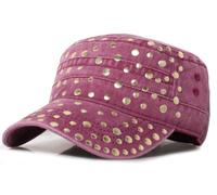 LXOrdora Studded Military Cap for Women Men Cadet Army Cap Flat Top Hat Wine Red