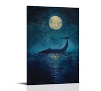 LXPPLSYY A Blue Whale Surfacing Beneath An Invisible Moon, Ripples Glistening Across A Navy-blue Oil-painted Sea. Wall Art Mural Modern Decoration Hanging Art Poster 24x36inch(60x90cm)