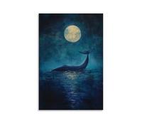LXPPLSYY A Blue Whale Surfacing Beneath An Invisible Moon, Ripples Glistening Across A Navy-blue Oil-painted Sea. Wall Art Mural Modern Decoration Hanging Art Poster 24x36inch(60x90cm)
