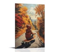 LXPPLSYY A Cat in A Beanie Riding A Longboard Down A Hill Lined with Autumn Trees. Wall Art Mural Modern Decoration Hanging Art Poster 20x30inch(50x75cm)