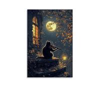 LXPPLSYY A Cat Playing Violin Under Moonlight near Cobblestone Edge Wall Art Mural Modern Decoration Hanging Art Poster 08x12inch(20x30cm)