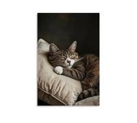 LXPPLSYY A Contented Cat Curled Tightly Into A Ball Atop A Velvet Cream Pillow, Captured in The Timeless Stillness of Sleep. Wall Art Mural Modern Decoration Hanging Art Poster 16x24inch(40x60cm)
