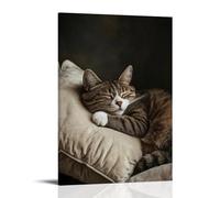 LXPPLSYY A Contented Cat Curled Tightly Into A Ball Atop A Velvet Cream Pillow, Captured in The Timeless Stillness of Sleep. Wall Art Mural Modern Decoration Hanging Art Poster 16x24inch(40x60cm)