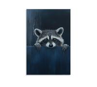 LXPPLSYY A Curious Raccoon Peeks from The Edge of A Clean Navy-blue Canvas, Eyes Wide in A Moment of Suspended Curiosity. Wall Art Mural Modern Decoration Hanging Art Poster 20x30inch(50x75cm)
