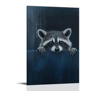 LXPPLSYY A Curious Raccoon Peeks from The Edge of A Clean Navy-blue Canvas, Eyes Wide in A Moment of Suspended Curiosity. Wall Art Mural Modern Decoration Hanging Art Poster 20x30inch(50x75cm)