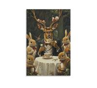 LXPPLSYY A Deer Sipping Tea at A Woodland Café Surrounded by Rabbits in Formal Wear Wall Art Mural Modern Decoration Hanging Art Poster 16x24inch(40x60cm)