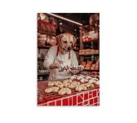 LXPPLSYY A Dog Baker Icing Biscuits Shaped Like Paws in A Red-and-white Tiled Shop Wall Art Mural Modern Decoration Hanging Art Poster 08x12inch(20x30cm)