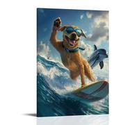 LXPPLSYY A Dog in Goggles Surfs Beside Dolphins, Paw Raised Like A Salute to The Sea. Wall Art Mural Modern Decoration Hanging Art Poster 16x24inch(40x60cm)