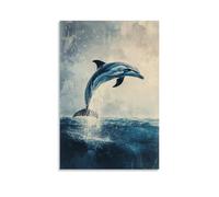 LXPPLSYY A Dolphin Breaching Toward The Sky, The Arc Brushed in Ocean Blues on A Background of Infinite Calm. Wall Art Mural Modern Decoration Hanging Art Poster 16x24inch(40x60cm)