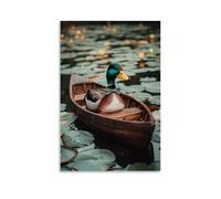LXPPLSYY A Duck with A Bow Tie Rowing A Small Wooden Boat through Lily Pads Wall Art Mural Modern Decoration Hanging Art Poster 24x36inch(60x90cm)