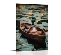 LXPPLSYY A Duck with A Bow Tie Rowing A Small Wooden Boat through Lily Pads Wall Art Mural Modern Decoration Hanging Art Poster 12x18inch(30x45cm)
