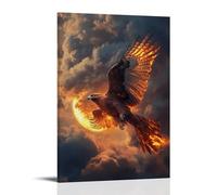 LXPPLSYY A Feathered Raptor with Burning Tail Soaring Across Eclipse-lit Clouds Wall Art Mural Modern Decoration Hanging Art Poster 24x36inch(60x90cm)