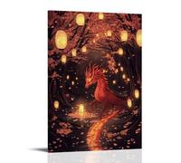 LXPPLSYY A Fiery Kirin Strolling Through A Lantern-Lit Forest of Cherry Blossoms Wall Art Mural Modern Decoration Hanging Art Poster 08x12inch(20x30cm)