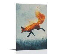 LXPPLSYY A Fiery Red Fox Sprinting through Invisible Fields, Its Silhouette Glowing on A Pale Misty Blue Canvas. Wall Art Mural Modern Decoration Hanging Art Poster 24x36inch(60x90cm)