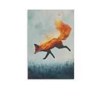 LXPPLSYY A Fiery Red Fox Sprinting through Invisible Fields, Its Silhouette Glowing on A Pale Misty Blue Canvas. Wall Art Mural Modern Decoration Hanging Art Poster 24x36inch(60x90cm)