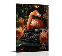 LXPPLSYY A Flamingo Typing A Novel on An Old Typewriter, Surrounded by Glasses of Iced Tea Wall Art Mural Modern Decoration Hanging Art Poster 20x30inch(50x75cm)