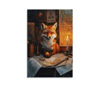 LXPPLSYY A Fox Painting Miniature Portraits Under Candlelight, Framed by Scrolls And Maps Wall Art Mural Modern Decoration Hanging Art Poster 24x36inch(60x90cm)